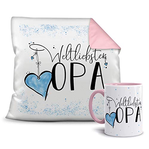 Geschenkset für den Weltbesten Opa - Tasse und Kissen - Altrosa/Verwandte/Geschenk-Idee/Liebling/Familie von Tassendruck