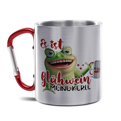 Glühweintasse bedrucken - Edelstahl Tasse mit Karabiner - Es ist Glühwein, meine Kerle - Personalisiertes Geschenk für Freunde | 300 ml, doppelwandig von Tassendruck