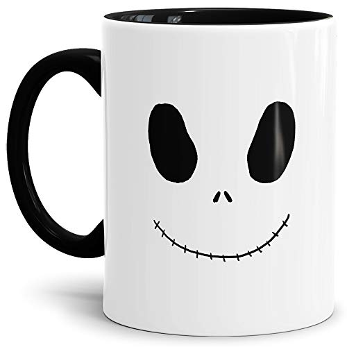 Halloween-Tasse mit Fratze - Gruselig/Gespenst - Innen & Henkel Schwarz von Tassendruck