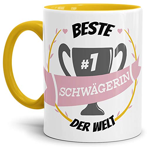 Tassendruck Kaffee-Tasse Beste Schwägerin Innen & Henkel Gelb/Lustig/Fun/Mug/Cup/Geschenk/Beste Qualität - 25 Jahre Erfahrung von Tassendruck