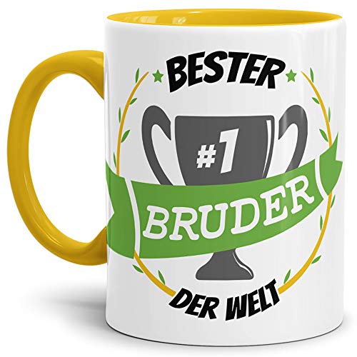 Kaffee-Tasse "Bester Bruder" Innen & Henkel Gelb/Lustig/Fun/Mug/Cup/Geschenk/Beste Qualität - 25 Jahre Erfahrung von Tassendruck