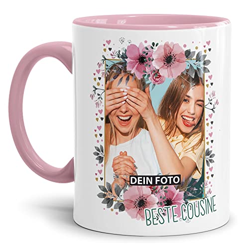 Keramik Tasse - Beste Cousine - mit Foto selbst gestalten - Geschenk für die Beste Cousine, Geburtstag, Weihnachten I Personalisiert, Rosa, 300 ml von Tassendruck