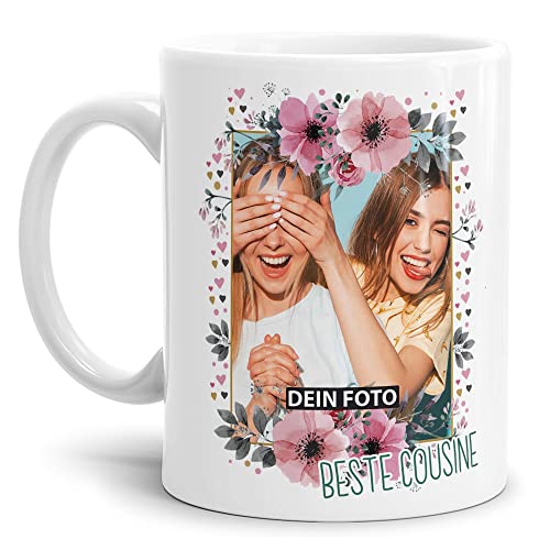 Keramik Tasse - Beste Cousine - mit Foto selbst gestalten - Geschenk für die Beste Cousine, Geburtstag, Weihnachten I Personalisiert, Weiß, 300 ml von Tassendruck