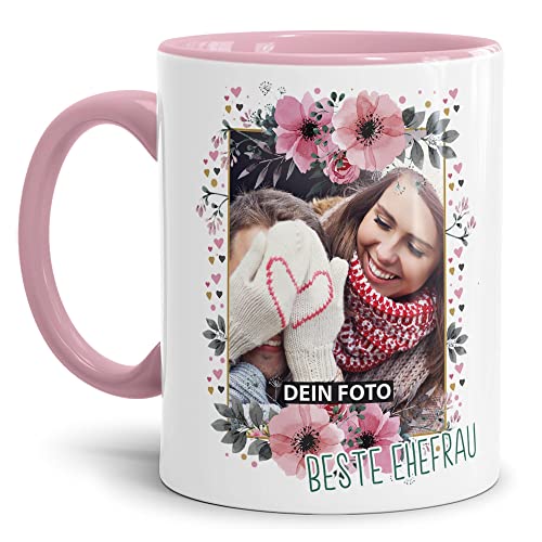 Keramik Tasse - Beste Ehefrau - mit Foto selbst gestalten - Geschenk für die Beste Ehefrau, Geburtstag, Valentinstag, Weihnachten I Personalisiert, Rosa, 300 ml von Tassendruck