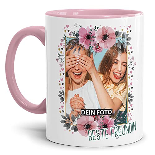 Keramik Tasse - Beste Freundin - mit Foto selbst gestalten - Geschenk für die Beste Freundin, Geburtstag, Weihnachten I Personalisiert, Rosa, 300 ml von Tassendruck