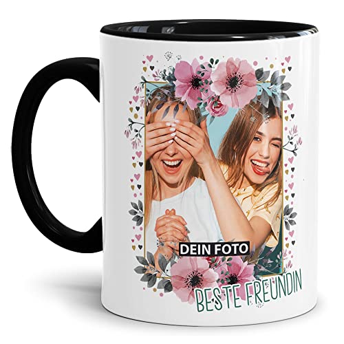 Keramik Tasse - Beste Freundin - mit Foto selbst gestalten - Geschenk für die Beste Freundin, Geburtstag, Weihnachten I Personalisiert, Schwarz, 300 ml von Tassendruck