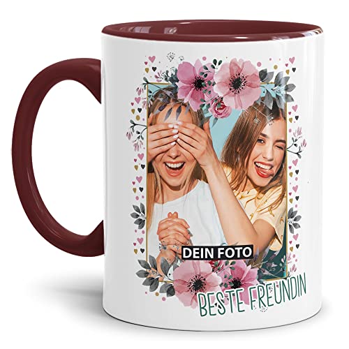 Keramik Tasse - Beste Freundin - mit Foto selbst gestalten - Geschenk für die Beste Freundin, Geburtstag, Weihnachten I Personalisiert, Weinrot, 300 ml von Tassendruck