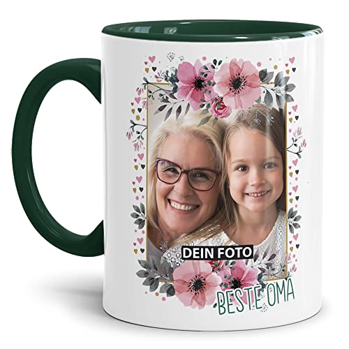 Keramik Tasse - Beste Oma - mit Foto selbst gestalten - Geschenk für die Beste Oma, Geburtstag, Weihnachten I Personalisiert, Dunkelgrün, 300 ml von Tassendruck
