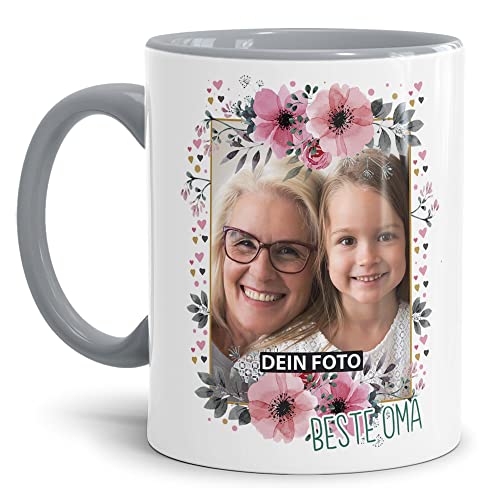 Keramik Tasse - Beste Oma - mit Foto selbst gestalten - Geschenk für die Beste Oma, Geburtstag, Weihnachten I Personalisiert, Grau, 300 ml von Tassendruck