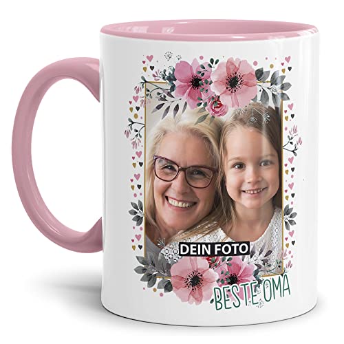 Keramik Tasse - Beste Oma - mit Foto selbst gestalten - Geschenk für die Beste Oma, Geburtstag, Weihnachten I Personalisiert, Rosa, 300 ml von Tassendruck