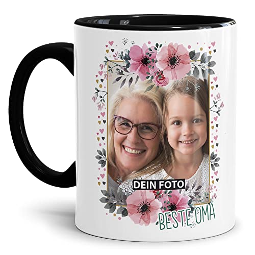 Keramik Tasse - Beste Oma - mit Foto selbst gestalten - Geschenk für die Beste Oma, Geburtstag, Weihnachten I Personalisiert, Schwarz, 300 ml von Tassendruck