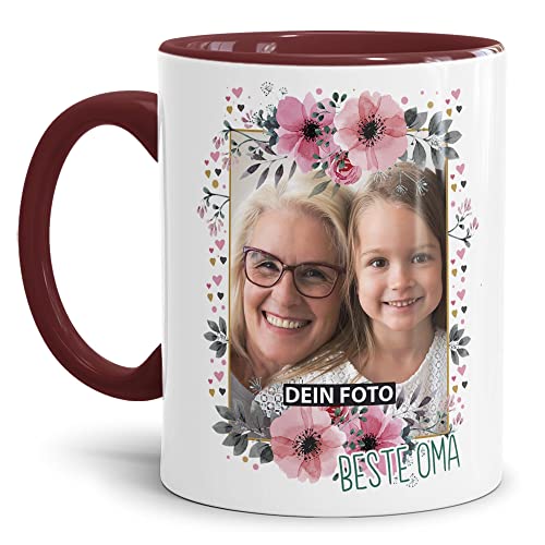 Keramik Tasse - Beste Oma - mit Foto selbst gestalten - Geschenk für die Beste Oma, Geburtstag, Weihnachten I Personalisiert, Weinrot, 300 ml von Tassendruck