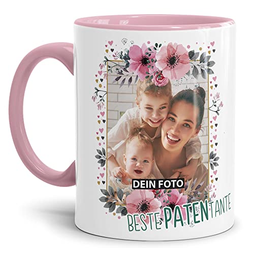 Keramik Tasse - Beste Patentante - mit Foto selbst gestalten - Geschenk für die Beste Patentante, Geburtstag, Weihnachten I Personalisiert, Rosa, 300 ml von Tassendruck