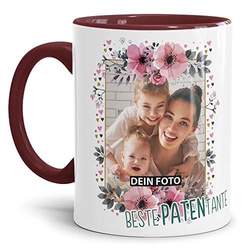 Keramik Tasse - Beste Patentante - mit Foto selbst gestalten - Geschenk für die Beste Patentante, Geburtstag, Weihnachten I Personalisiert, Weinrot, 300 ml von Tassendruck