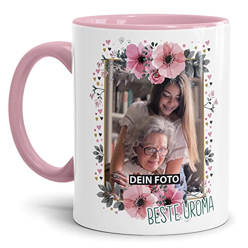 Keramik Tasse - Beste Uroma - mit Foto selbst gestalten - Geschenk für die Beste Uroma, Geburtstag, Weihnachten I Personalisiert, Rosa, 300 ml von Tassendruck