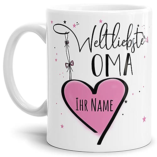 Keramik Tasse - Weltliebste Oma - zum selbst gestalten mit Name - Geschenk für die beste Oma - Weiß, 300 ml von Tassendruck