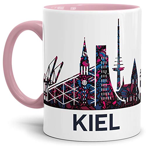 Kiel-Tasse Skyline - Kaffeetasse/Silhouette/Souvenir/Städte-Tasse/Mug/Cup/Becher/Beste Qualität - 25 Jahre Erfahrung - Innen & Henkel Rosa von Tassendruck