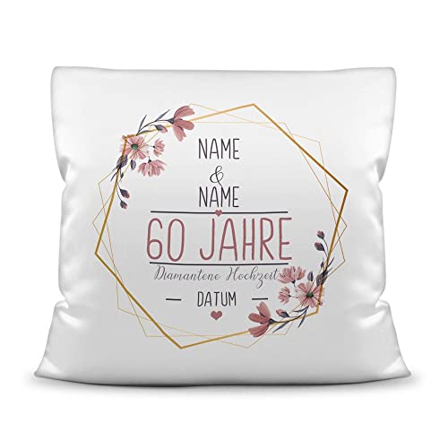 Kissen Hochzeitstag Diamantene Hochzeit - mit Name & Datum selbst gestalten - 60 Jahre Ehe, Geschenk Hochzeit, Jubiläum, Jahrestag - Hochzeit Kissen Polyester Weiß, 40x40 cm I Personalisiert Kissen Hochzeitstag Diamantene Hochzeit - mit Name & Datum selbst gestalten - 60 Jahre Ehe, Geschenk Hochzeit, Jubiläum, Jahrestag - Hochzeit Kissen Polyester Weiß, 40x40 cm I Personalisiert von Tassendruck