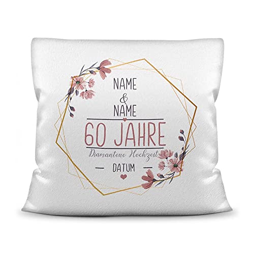 Kissen Hochzeitstag Diamantene Hochzeit - mit Name & Datum selbst gestalten - 60 Jahre Ehe, Geschenk Hochzeit, Jubiläum, Jahrestag - Hochzeit Kissen Weiß flauschig, 40x40 cm I Personalisiert Kissen Hochzeitstag Diamantene Hochzeit - mit Name & Datum selbst gestalten - 60 Jahre Ehe, Geschenk Hochzeit, Jubiläum, Jahrestag - Hochzeit Kissen Weiß flauschig, 40x40 cm I Personalisiert von Tassendruck