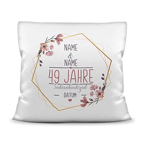 Kissen Hochzeitstag Zedern Hochzeit - mit Name & Datum selbst gestalten - 49 Jahre Ehe, Geschenk Hochzeit, Jubiläum, Jahrestag - Kissen Weiß flauschig, 40x40 cm I Personalisiert von Tassendruck