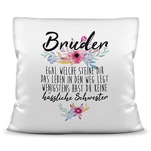 Kissen mit Spruch " Bruder - Wenigstens hast du keine hässliche Schwester" - Geschenk-Idee/Witzig/Geschwister/Familie/40x40 - Kissen Weiß inkl. Füllung Kissen mit Spruch " Bruder - Wenigstens hast du keine hässliche Schwester" - Geschenk-Idee/Witzig/Geschwister/Familie/40x40 - Kissen Weiß inkl. Füllung von Tassendruck