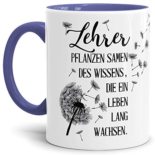 Lehrer-Tasse mit Spruch "Lehrer pflanzen Samen des Wissens" - Klasse/Schule/Geschenk-Idee/Danke/Abschied/Innen & Henkel Cambridge Blau von Tassendruck