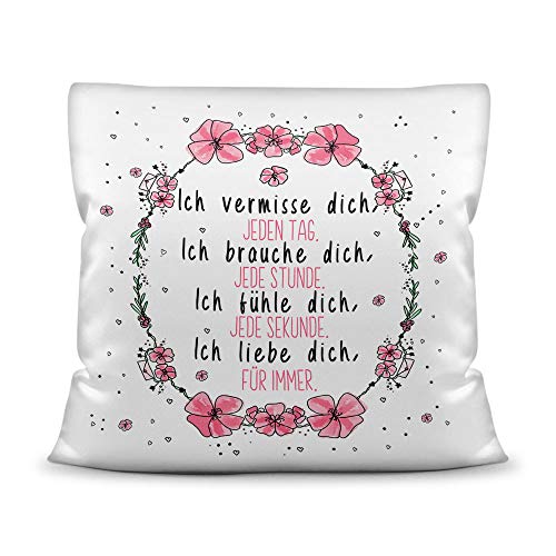 Liebe-Kissen mit Spruch Ich vermisse Dich, jeden Tag. - Kissenbezug inklusive Kissen/Love/Geschenk-Idee/Liebling/Pärchen/Weiss - Polyester von Tassendruck