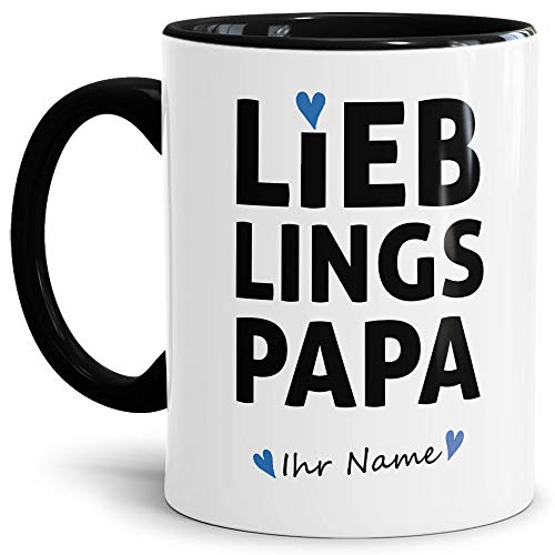 Lustige Tasse mit Spruch für Papa - Lieblingspapa PERSONALISIERT mit Name - Kaffee-Tasse/Geschenk-Idee Väter/Vatertagsgeschenk/Geburtstag/Vatertag - Innen & Henkel Schwarz von Tassendruck