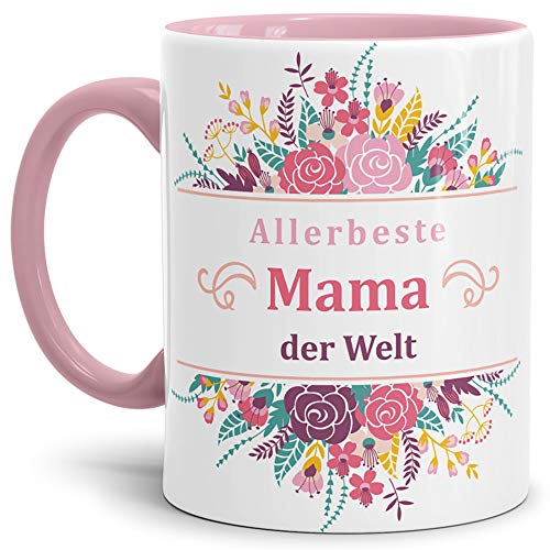 Mama-Tasse Allerbeste Mama der Welt Innen & Henkel Rosa - Mug/Cup/Becher/Schön/Blumen/Mutti/Mutter-Tag/Familie/Beste Qualität - 25 Jahre Erfahrung von Tassendruck