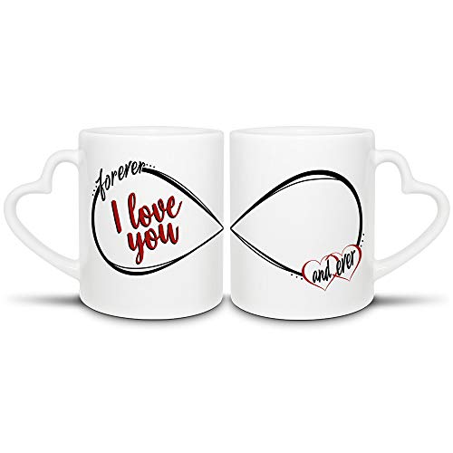 Pärchen-Tassenset für Sie & Ihn "I love you - forever and ever" - 2er Set Herzhenkel - Liebe/Beziehung/Paar/Geschenk-Idee nicht nur zum Valentinstag von Tassendruck