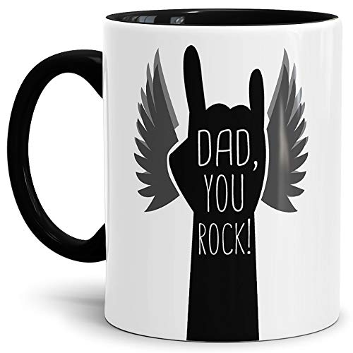 Tassendruck Papa-Tasse Dad, You Rock Innen & Henkel Schwarz/Papa/Vater/Vati/Familie/Mug/Cup/Beste Qualität - 25 Jahre Erfahrung von Tassendruck