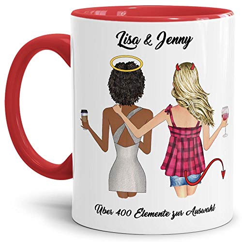 Personalisierbare Tasse - Beste Freundinnen - zum selbst Gestalten mit Spruch und Wunschnamen als anpassbares Geschenk für die beste Freundin - Innen & Henkel Rot, 300 ml von Tassendruck