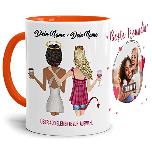 Personalisierbare Tasse - Beste Freundinnen - zum selbst Gestalten mit Wunschfoto und Wunschnamen als anpassbares Geschenk für die Beste Freundin - Innen & Henkel Orange, 300ml Personalisierbare Tasse - Beste Freundinnen - zum selbst Gestalten mit Wunschfoto und Wunschnamen als anpassbares Geschenk für die Beste Freundin - Innen & Henkel Orange, 300ml von Tassendruck