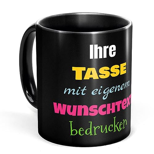 Schwarze Tasse selbst gestalten - mit Text Bedrucken - mit schwarzem Hintergrund - Geschenk für Familie, Freunde, Geburtstag, Weihnachten - Keramik, 330 ml I Personalisiert von Tassendruck