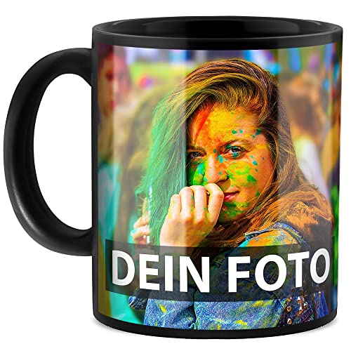 Schwarze Tasse selbst gestalten - mit Text & Foto Bedrucken - mit anpassbarem Hintergrund - Geschenk für Familie, Freunde, Geburtstag, Weihnachten - Keramik, 330 ml I Personalisiert von Tassendruck