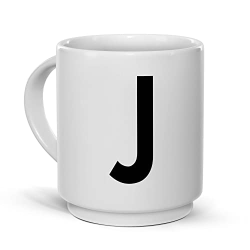 Tassendruck Stapel-Tasse mit Buchstabe und Zeichen - Buchstabe J Schriftstil Modern - Buchstaben-Tasse Keramik, Stapelbar, Platzsparend, Dekorativ von Tassendruck