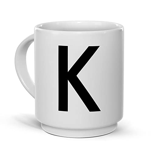 Tassendruck Stapel-Tasse mit Buchstabe und Zeichen - Buchstabe K Schriftstil Modern - Buchstaben-Tasse Keramik, Stapelbar, Platzsparend, Dekorativ von Tassendruck