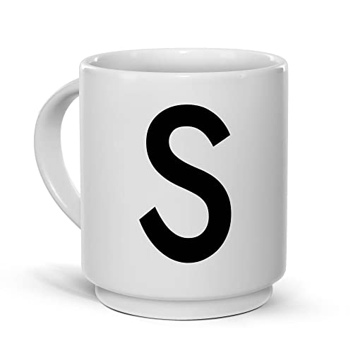 Tassendruck Stapel-Tasse mit Buchstabe und Zeichen - Buchstabe S Schriftstil Modern - Buchstaben-Tasse Keramik, Stapelbar, Platzsparend, Dekorativ von Tassendruck