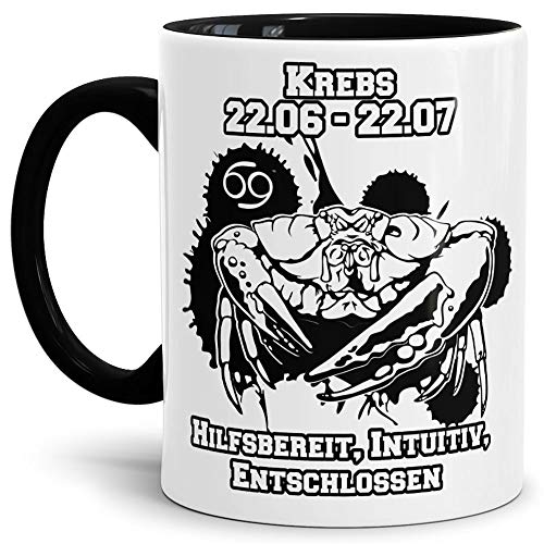 Sternzeichen-Tasse Krebs - Innen & Henkel Schwarz - Geburtstag/Astronomie/Sternen-bilder/mit Spruch/Witzig/Kaffeetasse/Mug/Cup - Qualität Made in Germany von Tassendruck