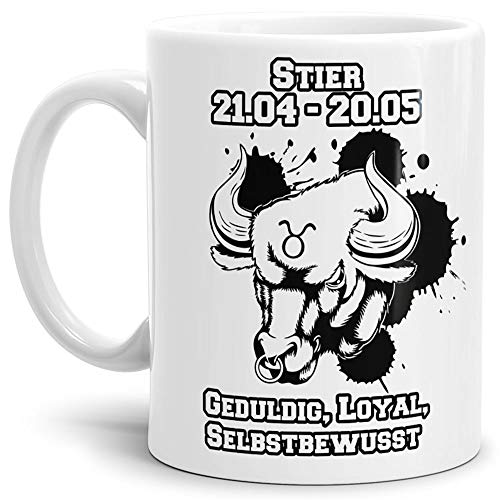 Sternzeichen-Tasse Stier - Weiss - Geburtstag/Astronomie/Sternen-bilder/mit Spruch/Witzig/Kaffeetasse/Mug/Cup - Qualität Made in Germany von Tassendruck