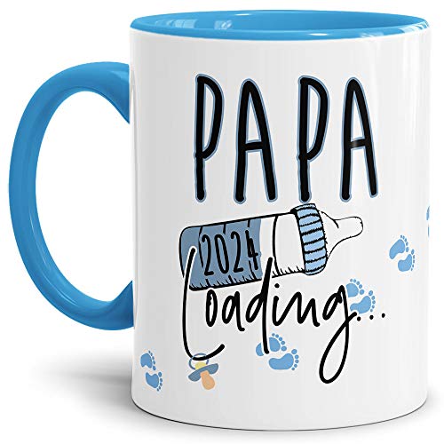 Tasse Babynews "Du wirst Papa" 2024 - Geschenkidee/Ladebalken/Endlich Schwanger/Schwangerschaft verkünden/Baby - Hellblau von Tassendruck