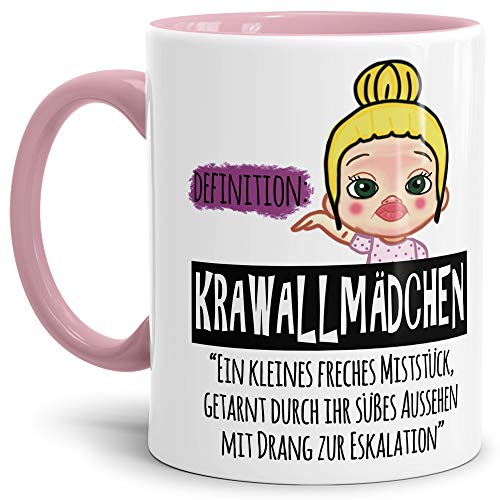 Tasse Krawallmädchen blond - Lustige Tasse mit Spruch/Kaffeetasse/Geschenk-Idee Mädchen/Tochter - Innen & Henkel Rosa von Tassendruck