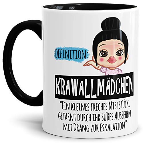 Tasse Krawallmädchen schwarzhaarig - Lustige Tasse mit Spruch/Kaffeetasse/Geschenk-Idee Mädchen/Tochter - Innen & Henkel Schwarz von Tassendruck