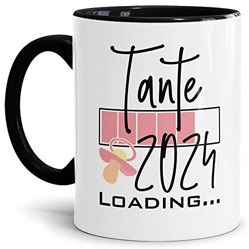 Tasse - Loading "Du wirst Tante" 2024 - Geschenk/Endlich Schwanger/Schwangerschaft/Babynews - Schwarz von Tassendruck