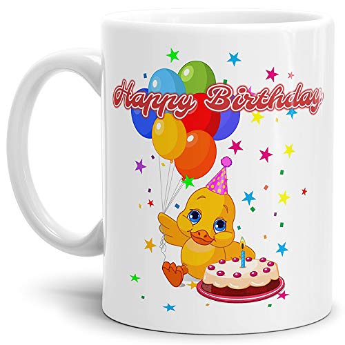 Tasse für Kinder Geburtstag Ente Rot Happy Birthday - Kaffeetasse/Mug/Cup - Qualität Made in Germany von Tassendruck