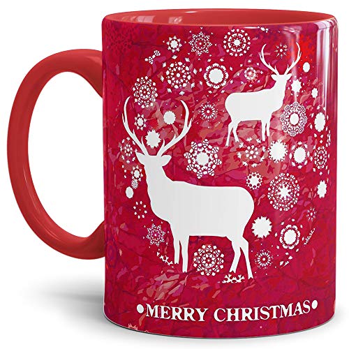 Tasse für Weihnachten Merry Christmas - Kaffeetasse Innen und Henkel Rot/Mug/Cup - Qualität Made in Germany von Tassendruck