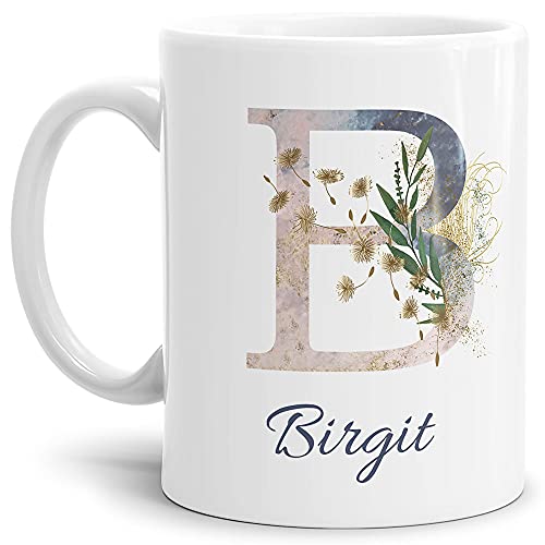 Tasse mit Buchstabe "B" und Blumen - mit Name personalisiert - Initiale, Namens-Tasse, Buchstaben Tasse, Geschenk I Keramik Weiß, 300 ml von Tassendruck