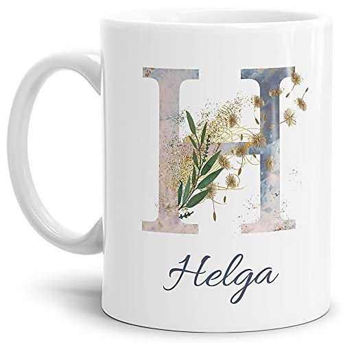 Tasse mit Buchstabe "H" und Blumen - mit Name personalisiert - Initiale, Namens-Tasse, Buchstaben Tasse, Geschenk I Keramik Weiß, 300 ml von Tassendruck