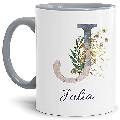 Tasse mit Buchstabe J und Blumen - mit Name personalisiert - Initiale, Namens-Tasse, Buchstaben Tasse, Geschenk I Keramik Innen & Henkel Grau, 300 ml Tasse mit Buchstabe J und Blumen - mit Name personalisiert - Initiale, Namens-Tasse, Buchstaben Tasse, Geschenk I Keramik Innen & Henkel Grau, 300 ml von Tassendruck