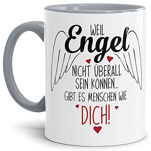 Tasse mit Motiv - Weil Engel nicht überall sein können, gibt es Menschen wie Dich! - Geschenkidee Geburtstag, Hochzeitstag, Familie - Hochwertige Keramik, Innen & Henkel Grau, 300 ml von Tassendruck